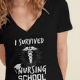 Nursing School Graduation Shirt I Survived RN Gift Women's Jersey Short Sleeve Deep V-Neck Tshirt