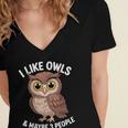 I Like Owls And Maybe 3 People Introvert Humor Casual Women's Jersey Short Sleeve Deep V-Neck Tshirt