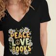 Peace Love Books Librarian Teacher Life Book Library Women's Jersey Short Sleeve Deep V-Neck Tshirt