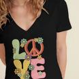 Peace Sign Love Groovy Vibes Costume Nostalgia 1980s Fashion Women's Jersey Short Sleeve Deep V-Neck Tshirt