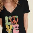 Peace Sign Love Groovy Vibes Costume Nostalgia 1980s Fashion Women's Jersey Short Sleeve Deep V-Neck Tshirt