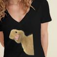 Peking Duck Peeking Chef Graduation Farm Duck Lover Women's Jersey Short Sleeve Deep V-Neck Tshirt