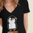Penguin Graduation For Grads Hashtag Pengwinning Women's Jersey Short Sleeve Deep V-Neck Tshirt