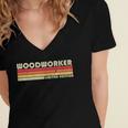 Personal Christmas Retro Vintage Graduation WOODWORKER Job Title Profession Birthday Worker Idea Women's Jersey Short Sleeve Deep V-Neck Tshirt
