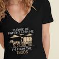 Please Be Patient I'm From The 1900s Retro Pixel Horse Wagon Women's Jersey Short Sleeve Deep V-Neck Tshirt