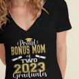 Proud Bonus Mom Of Two 2023 Graduate Class 2023 Graduation Women's Jersey Short Sleeve Deep V-Neck Tshirt