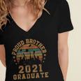 Proud Brother Of 2021 Graduate Senior 21 Vintage Graduation Women's Jersey Short Sleeve Deep V-Neck Tshirt