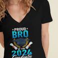 Proud Brother Of Two 2024 Graduates Twin Family Graduation Women's Jersey Short Sleeve Deep V-Neck Tshirt