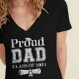 Proud Dad Of 2024 Graduate Father Senior 24 Graduation Women's Jersey Short Sleeve Deep V-Neck Tshirt