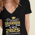 Proud Grandma Of Two 2025 Graduates Graduation Family Women's Jersey Short Sleeve Deep V-Neck Tshirt