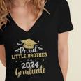 Proud Little Brother Class 2024 Graduate Senior Graduation Women's Jersey Short Sleeve Deep V-Neck Tshirt