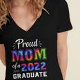 Proud Mom Of a 2022 Graduate Matching Tie Dye Graduation Women's Jersey Short Sleeve Deep V-Neck Tshirt