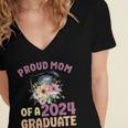 Proud Mom Of a 2024 Graduate Floral Flower Family Graduation Women's Jersey Short Sleeve Deep V-Neck Tshirt