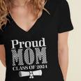 Proud Mom Of a 2024 Graduate Mama Checkered Graduation Women's Jersey Short Sleeve Deep V-Neck Tshirt