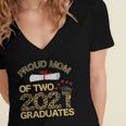 Proud Mom Of Two 2021 Graduates Twin Mama Graduation Leopard Women's Jersey Short Sleeve Deep V-Neck Tshirt