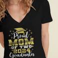 Proud Mom Of Two 2024 Graduate Class 2024 Graduation Family Women's Jersey Short Sleeve Deep V-Neck Tshirt