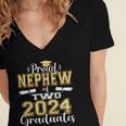 Proud Nephew Of Two 2024 Graduate Class 2024 Graduation Women's Jersey Short Sleeve Deep V-Neck Tshirt