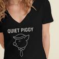Quiet Piggy Introvert Media Humor Minimalist Line Art Women's Jersey Short Sleeve Deep V-Neck Tshirt