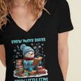 Reading Snow So Many Books Christmas Snow Little Time Women's Jersey Short Sleeve Deep V-Neck Tshirt