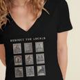Respect The Locals Cryptid Mothman Hiking Bigfoot Introverts Women's Jersey Short Sleeve Deep V-Neck Tshirt