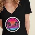 Retro 80s Synthwave Sunset & Palm Trees Retro Nostalgia 80s Women's Jersey Short Sleeve Deep V-Neck Tshirt Retro 80s Synthwave Sunset & Palm Trees Retro Nostalgia 80s Women's Jersey Short Sleeve Deep V-Neck Tshirt