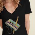 Retro Cassette And Pencil 80s 90s Nostalgia Music Lover Women's Jersey Short Sleeve Deep V-Neck Tshirt