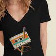 Retro Cassette Tape & Pencil Rewind Nostalgia Party 80s 90s Women's Jersey Short Sleeve Deep V-Neck Tshirt