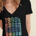 Retro Nineties Style Audio Tape Nostalgia Year 1990 Women's Jersey Short Sleeve Deep V-Neck Tshirt