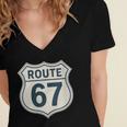 Retro Route 67 Highway Sign Vintage Road Nostalgia Women's Jersey Short Sleeve Deep V-Neck Tshirt