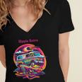 Retro Graphic Print With a Touch Of Nostalgia Women's Jersey Short Sleeve Deep V-Neck Tshirt