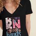 You RN Good Hands Cute Nurse Nursing Student Graduation Women's Jersey Short Sleeve Deep V-Neck Tshirt