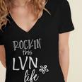 Rockin This Life Cute LVN Graphic For Nurse Graduation Women's Jersey Short Sleeve Deep V-Neck Tshirt