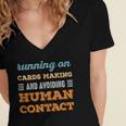 Running On Cards Making Social Introvert Humor Vintage Women's Jersey Short Sleeve Deep V-Neck Tshirt
