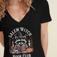 Salem Witch Book Club Raccoon Halloween Women's Jersey Short Sleeve Deep V-Neck Tshirt