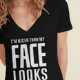 Sarcastic Shy People Introverts I'm Nicer Than My Face Looks Women's Jersey Short Sleeve Deep V-Neck Tshirt Sarcastic Shy People Introverts I'm Nicer Than My Face Looks Women's Jersey Short Sleeve Deep V-Neck Tshirt
