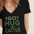 Sassy Saying Go Hug Cactus Introverts Sassy Quote No Hugs Women's Jersey Short Sleeve Deep V-Neck Tshirt
