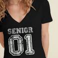 Senior 01 Class Of 2001 Retro College High School Graduation Women's Jersey Short Sleeve Deep V-Neck Tshirt