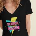 Senior 2022 Graduation Class Of 2022 Retro 90's Graduation Women's Jersey Short Sleeve Deep V-Neck Tshirt