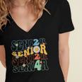 Senior 2024 Groovy Retro Class Of 2024 Graduation Senior 24 Women's Jersey Short Sleeve Deep V-Neck Tshirt