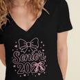 Senior 2026 Class Of 2026 Coquette Pink Bow Graduation Women's Jersey Short Sleeve Deep V-Neck Tshirt