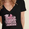 Senior 2026 Class Of 2026 Cute Coquette Pink Bow Graduation Women's Jersey Short Sleeve Deep V-Neck Tshirt