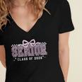 Senior 2026 Coquette Bow Class Of 2026 Graduation Graduate Women's Jersey Short Sleeve Deep V-Neck Tshirt