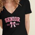 Senior 2026 Coquette Pink Bow Class Of 2026 Graduation Girls Women's Jersey Short Sleeve Deep V-Neck Tshirt