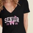 Senior 2026 Coquette Pink Bow Girls Class Of 2026 Graduation Women's Jersey Short Sleeve Deep V-Neck Tshirt