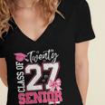 Senior 2027 Class Of 2027 Pink Coquette Bow Graduation Girl Women's Jersey Short Sleeve Deep V-Neck Tshirt