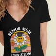 Senior Mom Class Of 2026 Daisy Flower Retro Graduation Women's Jersey Short Sleeve Deep V-Neck Tshirt