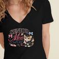Senior Mom Class Of 2027 Cute Cat Graduation Pink Bows Girls Women's Jersey Short Sleeve Deep V-Neck Tshirt