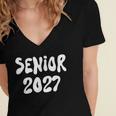 Senior Retro Class Of 2027 Graduation High School College Women's Jersey Short Sleeve Deep V-Neck Tshirt