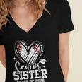Senior Sister Class Of 2026 Baseball Graduation Heart Women's Jersey Short Sleeve Deep V-Neck Tshirt