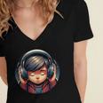 Serene Music Enthusiast With Headphones Introvert Cute Boy Women's Jersey Short Sleeve Deep V-Neck Tshirt Serene Music Enthusiast With Headphones Introvert Cute Boy Women's Jersey Short Sleeve Deep V-Neck Tshirt